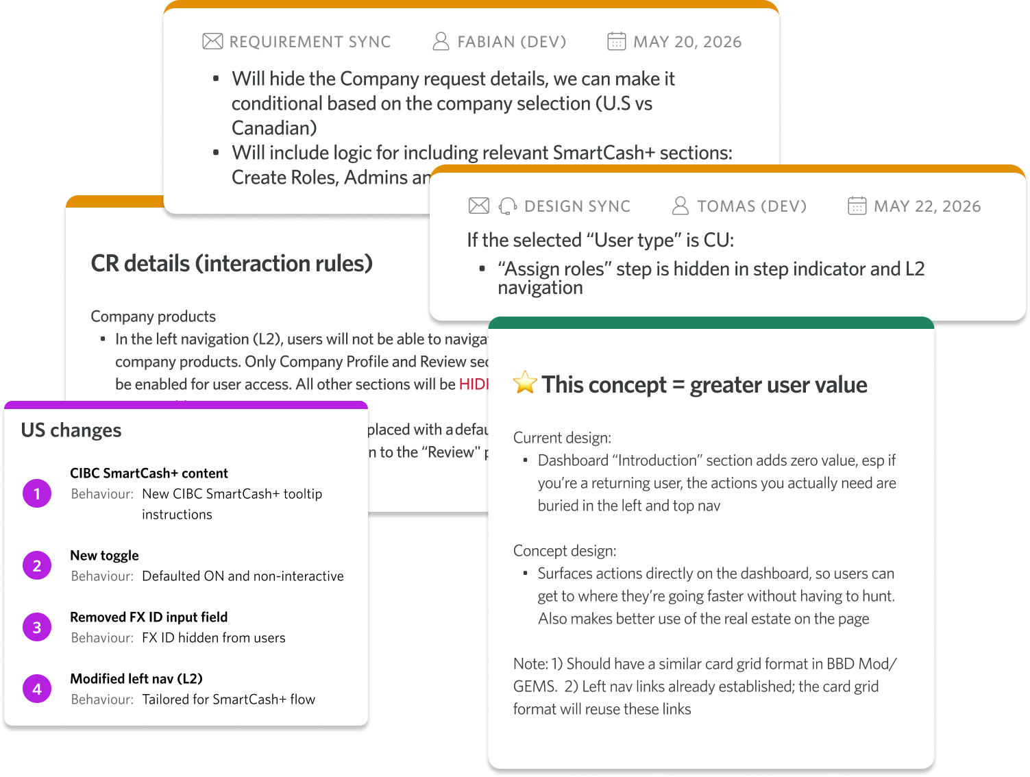 On-canvas decision logs for asynchronous communication